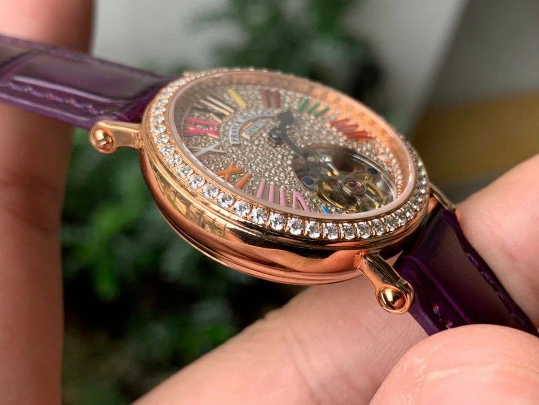 Color Dreams Tourbillon RG Diamond Roman Numerals Markers on Purple Croco Leather Strap Color Dreams Tourbillon RG Diamond Roman Numerals Markers on Purple Croco Leather Strap