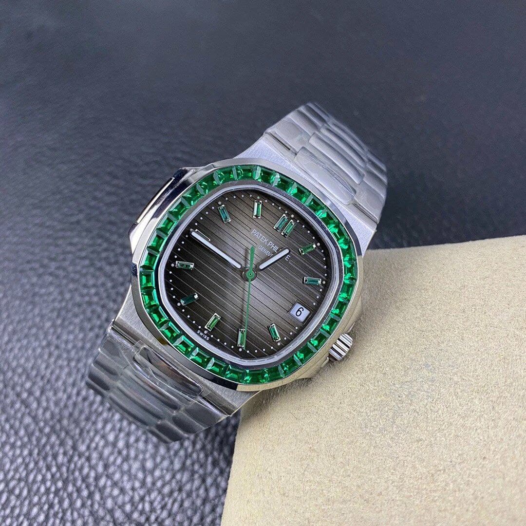 Nautilus Jumbo 5711 PF 1:1 Best Edition Brown Textured Dial Diamonds Bezel on SS Bracelet A324 Nautilus Jumbo 5711 PF 1:1 Best Edition Brown Textured Dial Diamonds Bezel on SS Bracelet A324