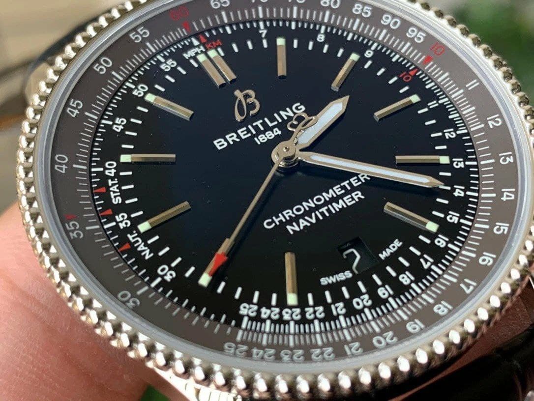 Navitimer 1 SS 41mm V7F 1:1 Best Edition Gray Bezel Black Dial on Black Leather Strap Navitimer 1 SS 41mm V7F 1:1 Best Edition Gray Bezel Black Dial on Black Leather Strap