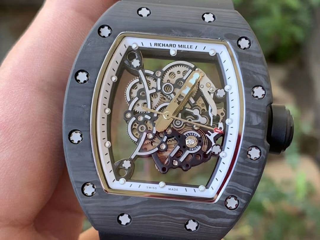RM055 NTPT KVF Best Edition Skeleton Dial Gold on White Rubber Strap MIYOTA8215 V3 (Copy)