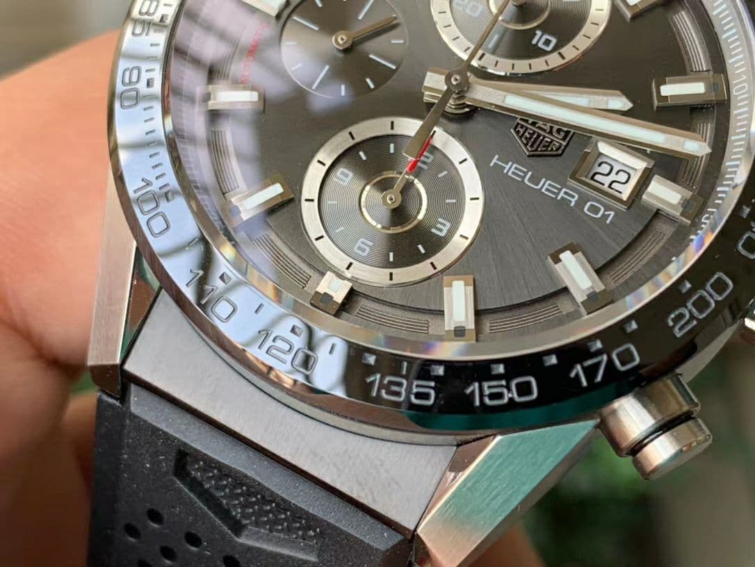 Calibre Heuer 01 Chrono SS XF 1:1 Best Edition Gray Dial on Black Rubber Strap A1887