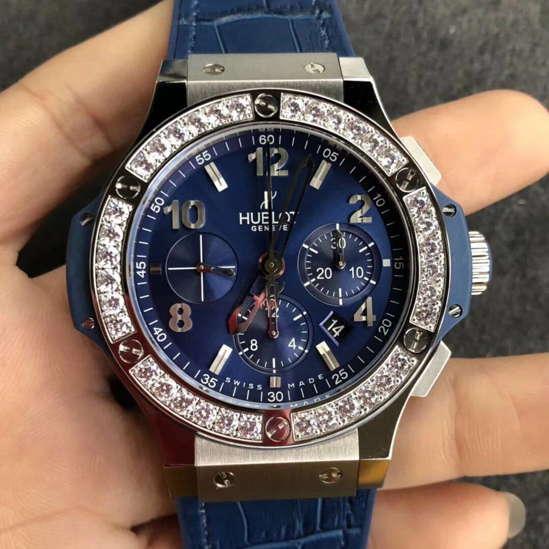 Big Bang 44mm SS Blue Dial Diamond Bezel on Blue Leather Strap HUB4104