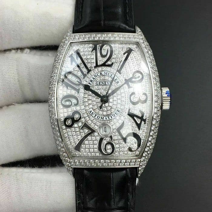 Casablanca RS Full Paved Diamonds White/Black Dial on Black Leather Strap MIYOTA 8215