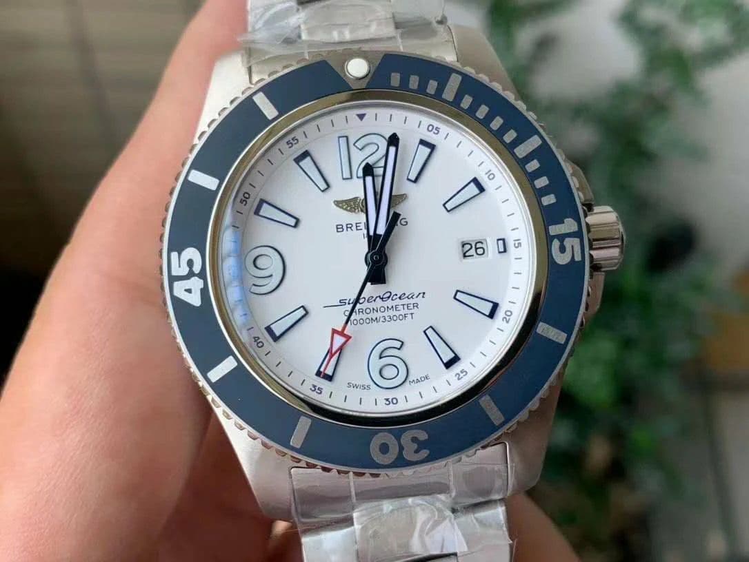 Superocean Automatic 44 TF 1:1 Best Edition White Dial Blue Bezel on SS Bracelet A2824