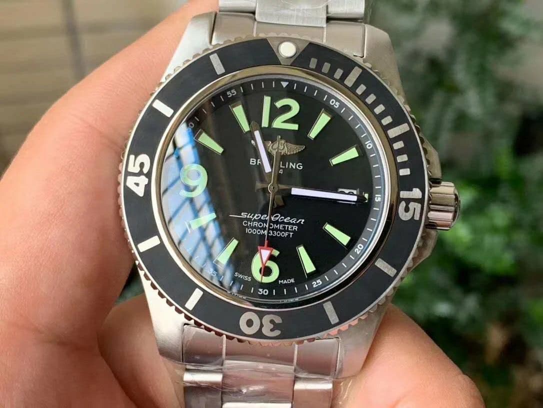 Superocean Automatic 44 TF 1:1 Best Edition Black Dial Black Bezel on SS Bracelet A2824