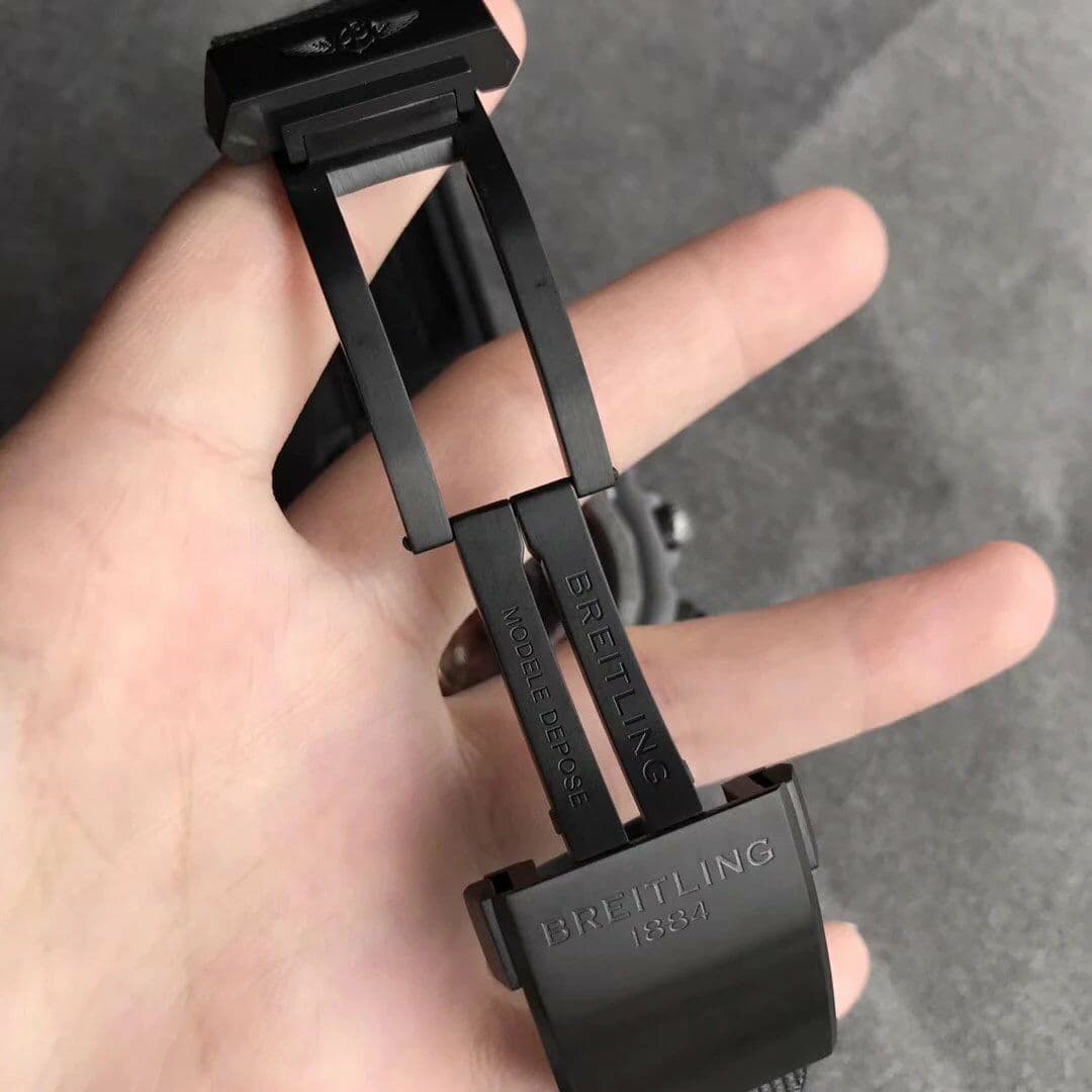 Chronomat 44mm Blacksteel GF 1:1 Special Edition Black Dial on Black Rubber Strap A7750