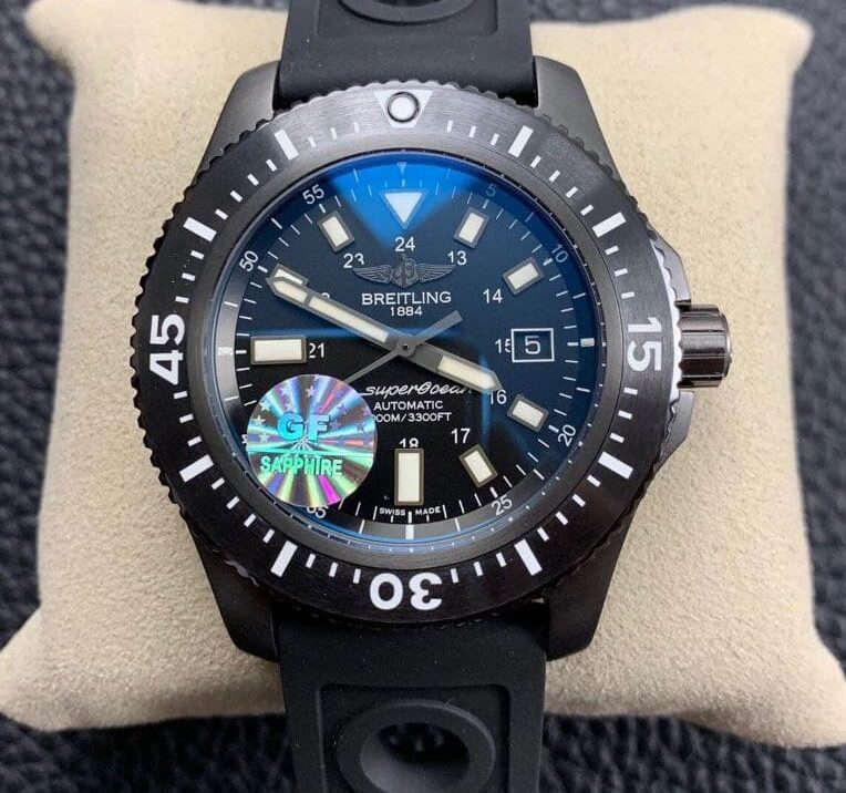 Superocean 44mm Special PVD 1:1 Best Edition Black Dial on Black Rubber Strap