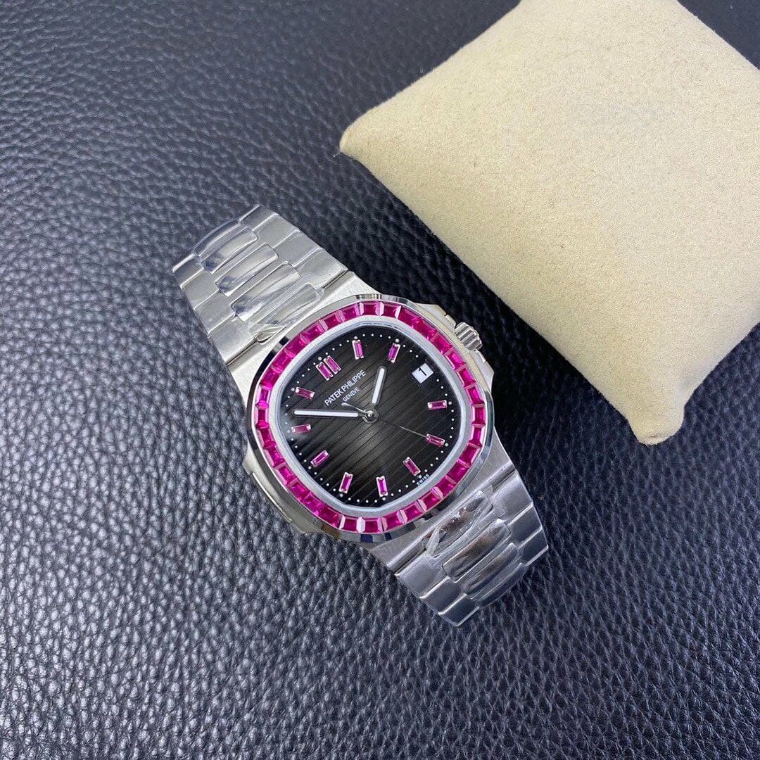 Nautilus Jumbo 5711 PF 1:1 Best Edition Black Textured Dial Diamonds Bezel on SS Bracelet A324