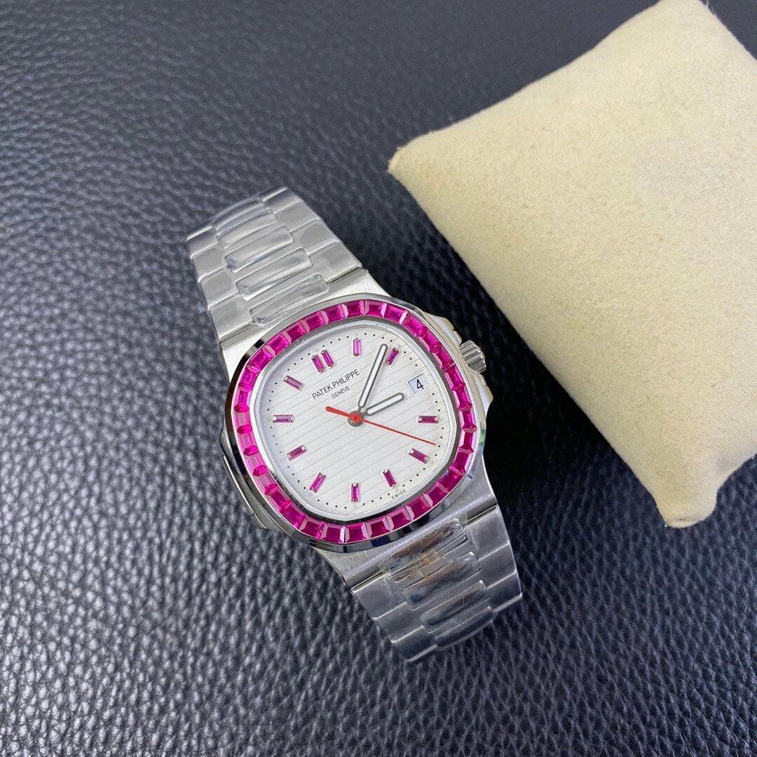 Nautilus Jumbo 5711 PF 1:1 Best Edition White Textured Dial Diamonds Bezel on SS Bracelet A324