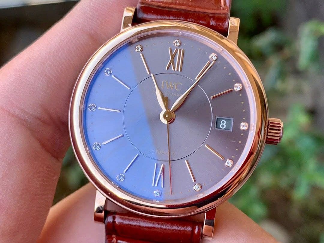 Portofino 37mm RG V7F 1:1 Best Edition Gray Dial on Deep Brown Leather Strap