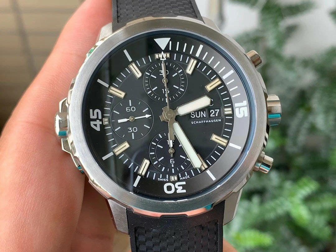 Aquatimer Chrono SS IW379503 1:1 Best Edition Black Dial on Black Rubber Strap