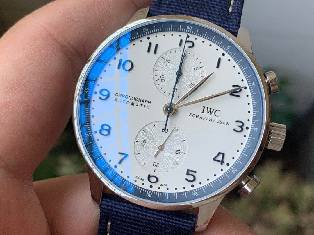 Portugieser Chronograph 'Bucherer Edition1:1 Best Edition White/Blue on Blue Nylon Strap A7750 (Slim Movement)